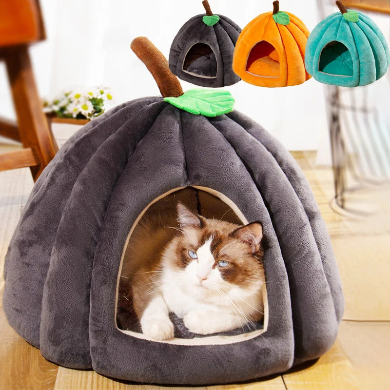 3D Pumpkin Pet House Semi-enclosed Removable Bottom Non-slip Soft PP Cotton Winter Cat House Tent For Pet Mat Washable Cave