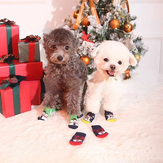 Christmas Cat Dog Festival Dress Up Accessories Cute Anti Slip Bottom Snowman Teddy Thick Pet Socks Dog Shoes for Small Dogs