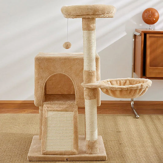 Cat Tree Luxury Cat Towers with Double Condos Spacious Perch Cat Hammock Fully Wrapped Scratching Sisal Post and Dangling Balls