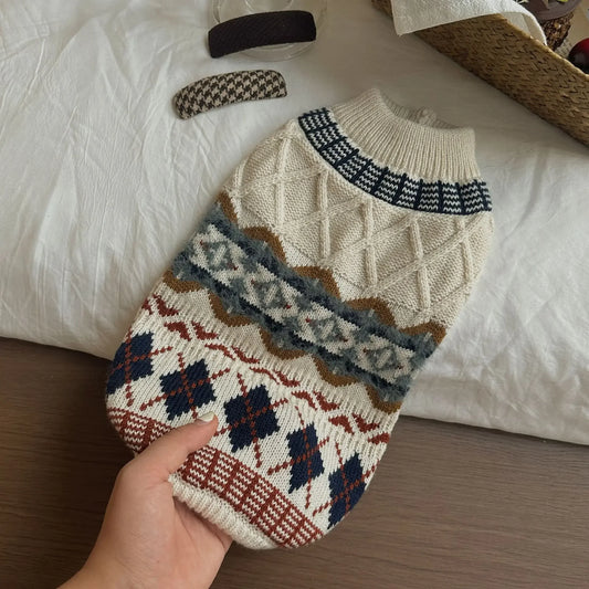 Autumn and Winter Clothing Pet Sweaters Clothes Small Dogs Diamond Patterned Striped Sweaters Knitted Sweaters Puppy Clothes