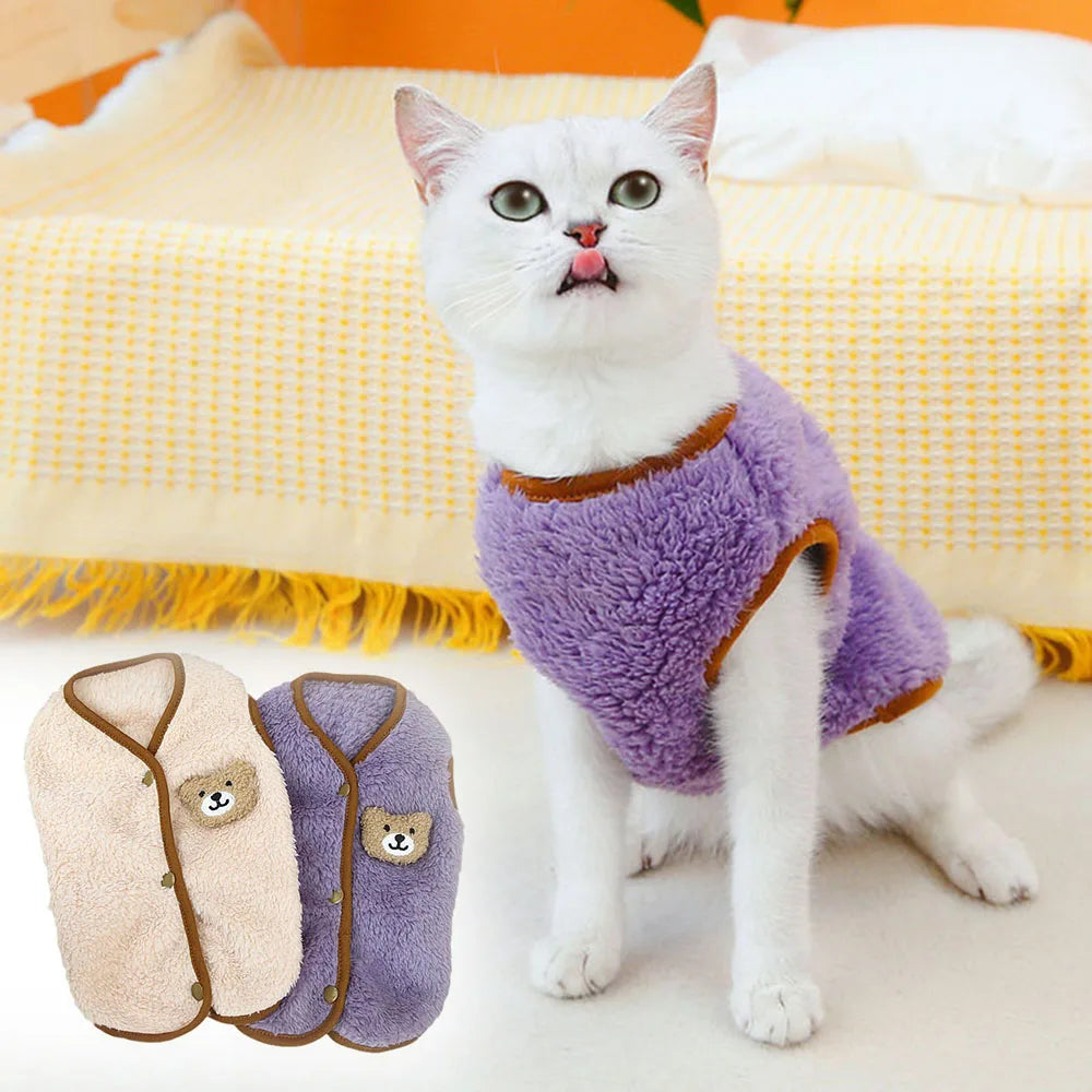 Leisure Pet Cat Clothes Winter Warm Sweatshirt Soft Cozy Cat Costume Kitten Cardigan Puppy Vest Small Dog Jacket Ropa Para Gatos