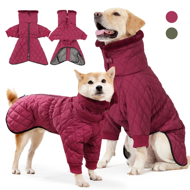 Winter Pet Dog Coat Fur Collar Warm Big Dog Snow Down Waterproof Jacket Cold Weather Clothes for Large Dogs Labrador Retriever