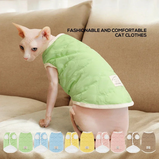 Winter Warm Fleece Short Sleeves Vest for Kittens Jacket for Samll Dogs Pet Sleeveless for Sphynx Devon Cats Accessories Pet