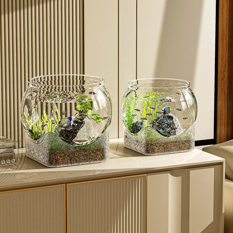 Fish Tank Aquarium Transparent Round Ornamental Portable Goldfish FishBowl Plastic Lightweight Aquarium for Fish Home Desk Decor