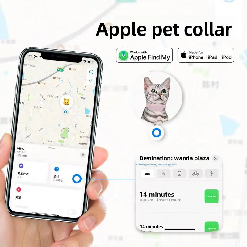 Pet Tracker GPS Waterproof Dog Cat Finder with Real-Time Tracking Anti-Lost Alarm Smart APP Notification Locator Collar for Pets