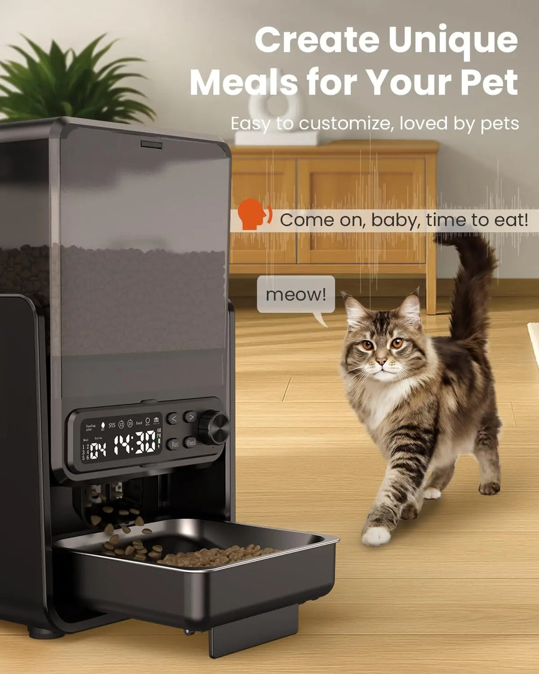 Smart 5G WiFi Automatic Cat Feeder 2 Bowls - 5L/20 Cups Adjustable Height Pet Dry Food Dispenser for 2 Cats & Small Pets