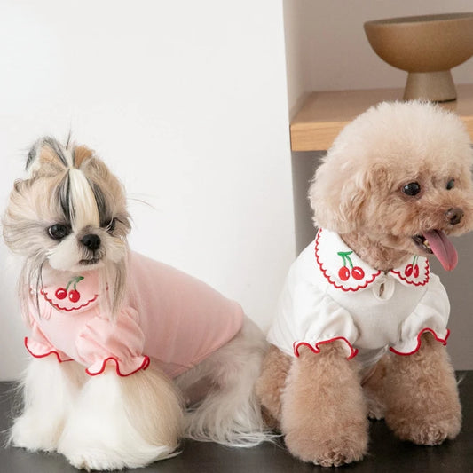 Pet Undercoat Cherry Wave Edge Bubble Sleeve Top Pet Clothes Cats and Dogs Clothing Teddy Bears Coat Pet Clothes Dog T Shirt