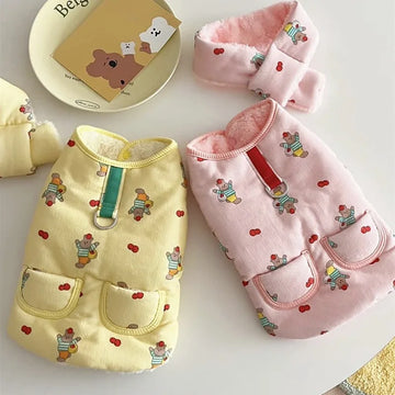 Pet Cute Tank Top Thick Printed Dog Parkas Can Pull Dog Clothes Teddy Bear Yorkshire Small Dog Cat Autumn/Winter Clothes