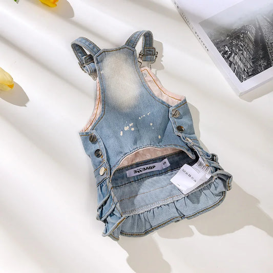 Pet Denim Strap Skirt Dog Puffy Skirt Teddy Princess Dress Pet Denim Strap Jumpsuit Puppy Clothes Dog Clothes Winter for Cat