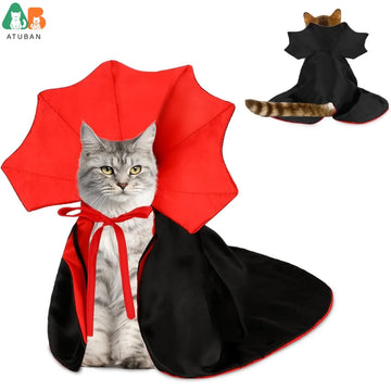 ATUBAN Cat Vampire Cloak Funny Dog Halloween Costumes Dog Mantle Apparel Pet Clothing Vampire Cape for Cat Puppy Small Dog