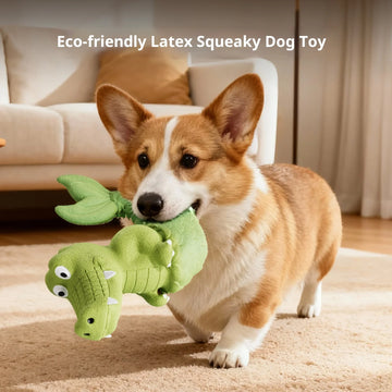 New Squeaky Alligator Dog Toy - Natural Latex Chew Resistant Design for Small Medium Dogs Teeth Cleaning Fun