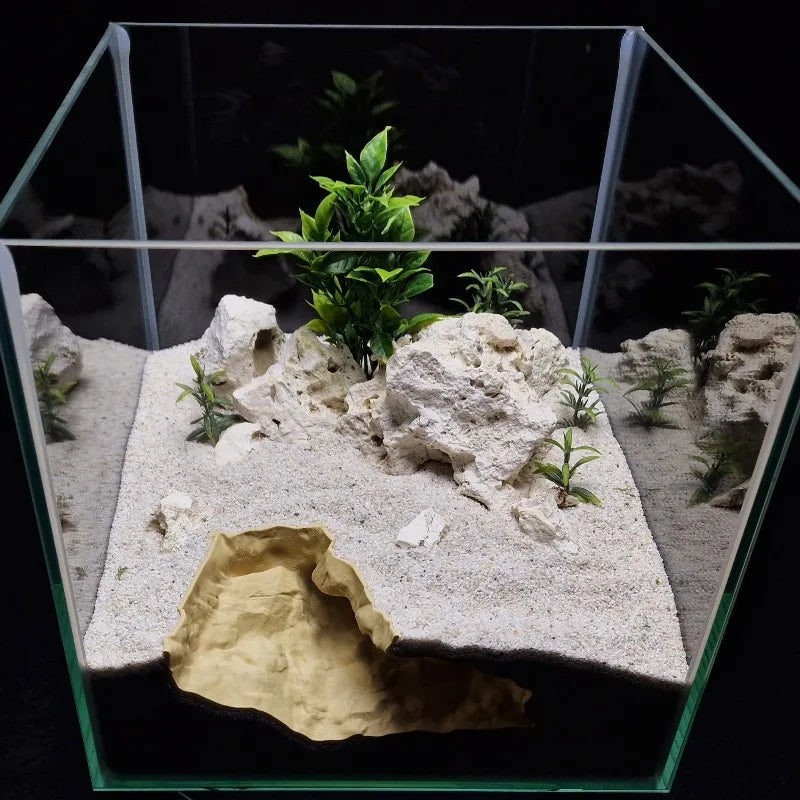 3D Printed Natural Style Rock Crack Hide - Gecko Spider Fish Shrimp Aquarium Terrarium Decor,Shelter for Reptiles & Aquatic Pets