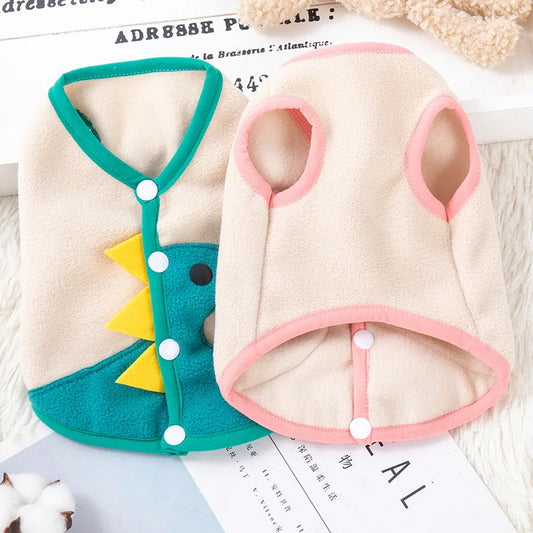 Autumn and Winter Plush Dog Coat Dinosaur Vest Plush Thick Teddy Pomeranian Cat Small Dog Pet Clothing Puppy Clothes Jacket