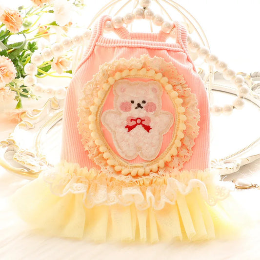 Dog Clothes Spring/Summer Thin Cat Princess Dress Halter Bear Knit Cute Small Dog Teddy Pet