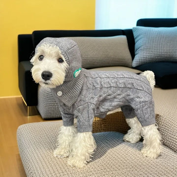 Autumn and Winter Pet Four Legged Knitted Warm Jumpsuit Four Legged Pants Sweater with Hat Set Dog Cat Teddy Coat Puppy Clothes