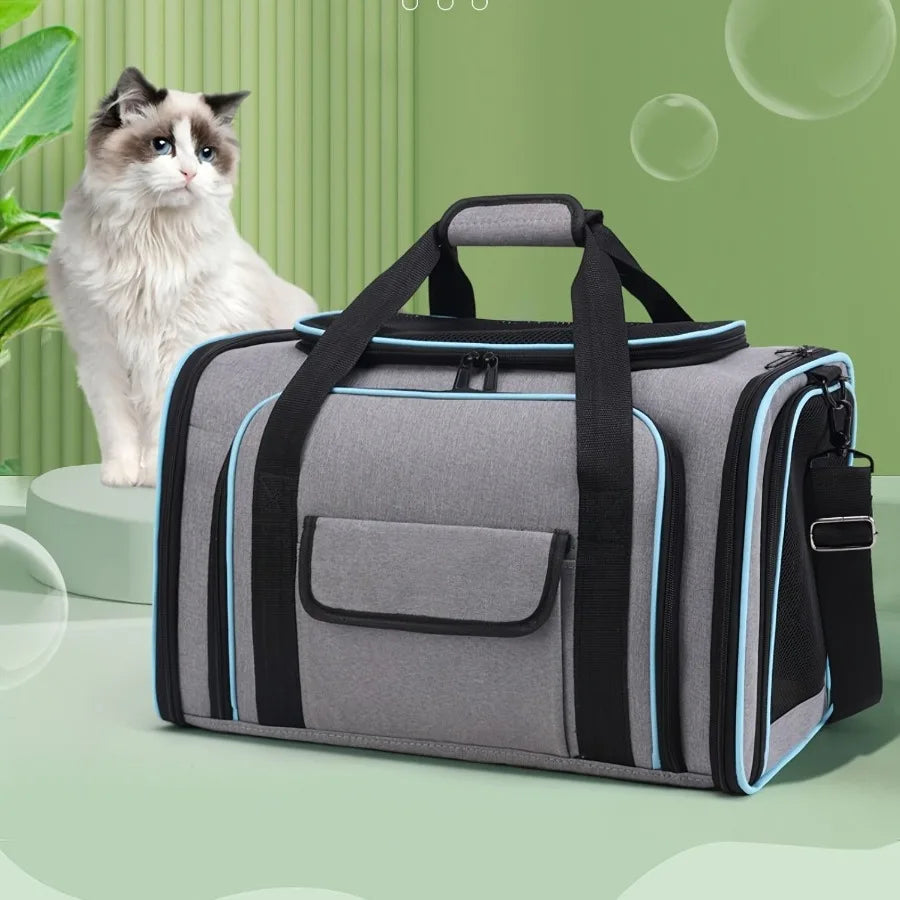 1 PC Expandable Foldable Pet Bag with Fleece Pad Soft Side Pet Harness for Small Pets Cats Puppies. Breathable Cat Backpack Har