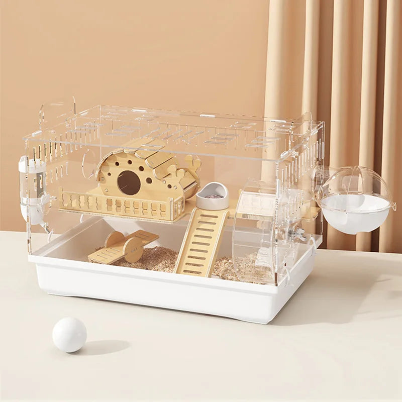 8 In 1 Acrylic Hamster Cage Wooden Small Animal Cage Accessories & Toys 2-Layer Small Pet House For Dwarf Hamsters Mice Gerbils