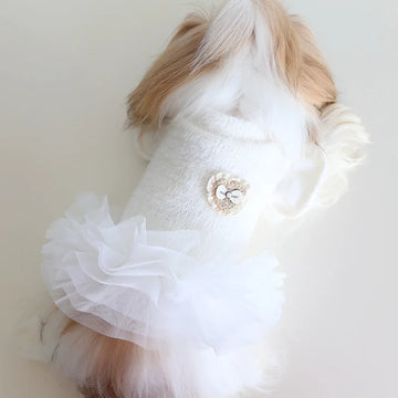 Autumn and Winter Mesh Puff Skirt Plush Splicing Coat Wedding Dress Cat Pet Clothes Dog Dresses for Small Dogs Puppy Clothes