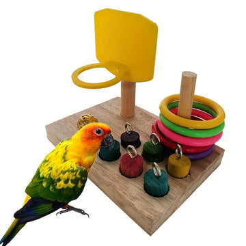 Bird Training Toy Set Parrot Tabletop Intelligence Bird Toys Puzzle Basketball Plastic Rings Intelligence Training Chew Bird Toy