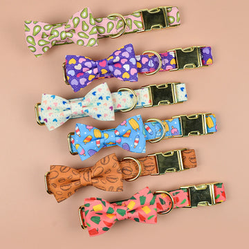 1 Pcs Valentine's Day and New Year Gifts Cute Pet Collar With Bow Tie Double Side Printed  Necklace Pet Adjustable Collar
