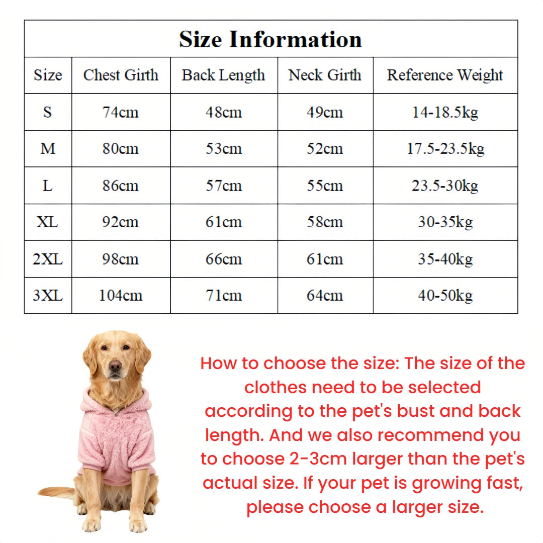 Labrador Golden Retriever Clothing Winter Pet Dog Clothes Fleece Warm Hoodie Soft Plush Outdoor Coat For Medium Large Dogs