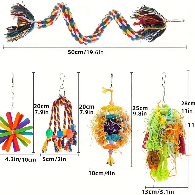 5pcs/Set Parrot Chew Toys, Rope Rattan Ball Paper Colored Bird Supplies and Accessories Bird Toy Combination Set Random Color