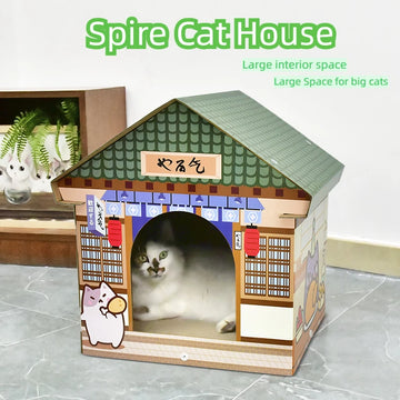 Cat house withcat scratcher durable cat scratching board corrugated cardboard cat bed