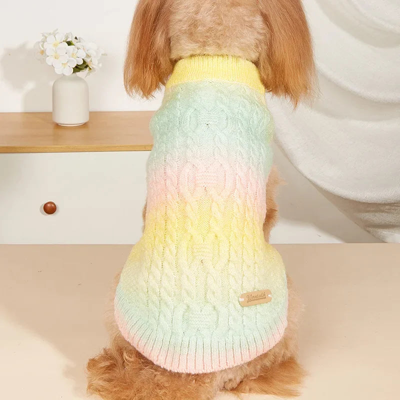 Pet Gradient Rainbow Candy Color Pet Sweater Autumn/Winter Teddy Small Dog Warm Sweater Dog Clothes for Small Dogs