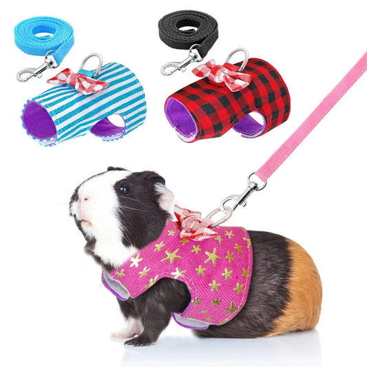 Hamster Small Pet Harness Rabbit Bowtie Striped Star Harness Vest Leash Traction Rope Baby Ferrets Rats Hamster Chest Strap